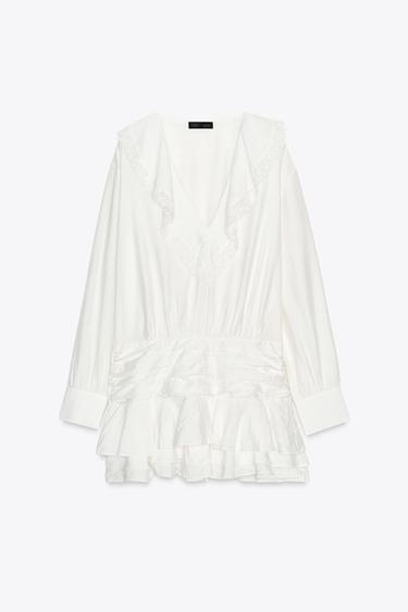 EMBROIDERED RUFFLE SHORT DRESS - White by Zara