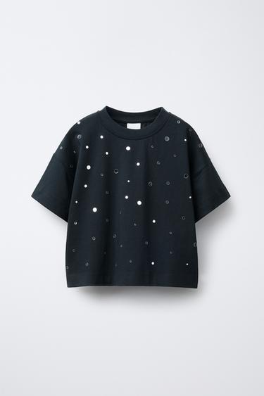 T-SHIRT WITH APPLIQUÉS - Anthracite grey by Zara - Image 0