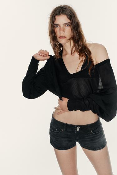 TRF LOW-RISE MINI DENIM SHORTS - Charcoal by Zara
