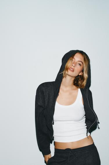 CROPPED HOODIE - Dark grey by Zara
