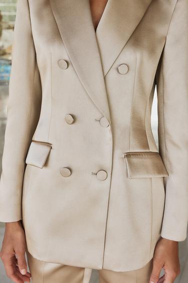 SATIN DOUBLE-BREASTED BLAZER - Mink by Zara