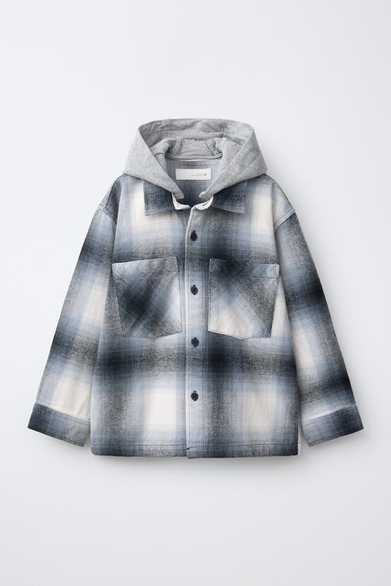 CHECK OVERSHIRT WITH DETACHABLE HOOD - Black by Zara - Image 0