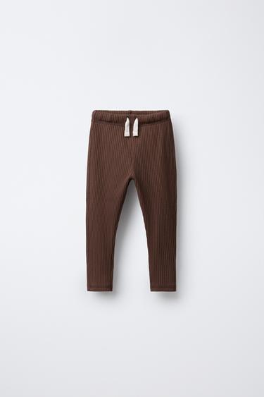 RIBBED LEGGINGS WITH LABEL - Brown by Zara
