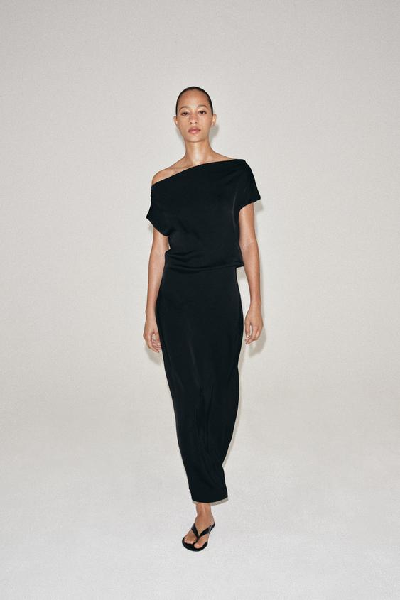 ZW COLLECTION ASYMMETRIC SATIN DRESS - Black by Zara - Image 0