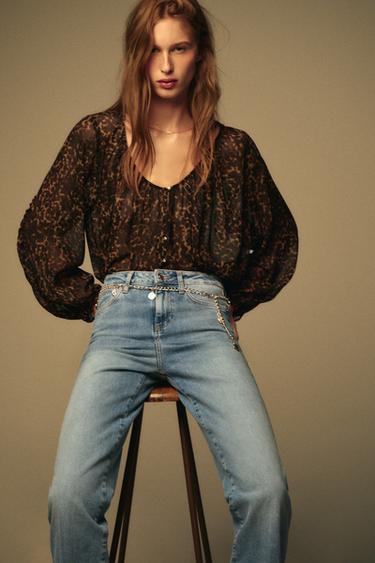 ANIMAL PRINT SEMI-SHEER BLOUSE - Leopard by Zara