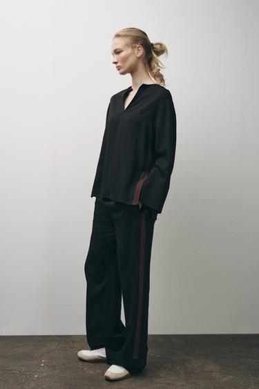 SIDE STRIPE BLOUSE ZW COLLECTION - Black by Zara - Image 0