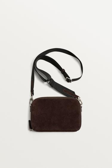 LEATHER CROSSBODY BAG - Brown by Zara