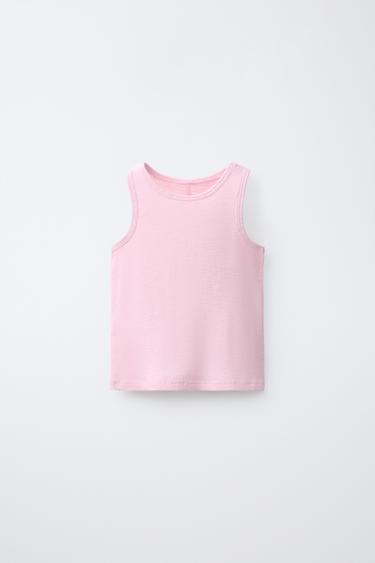 RIBBED SLEEVELESS T-SHIRT - Pastel pink by Zara