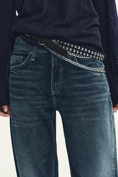 CONTRAST DOUBLE LEATHER CHAIN BELT - Brown by Zara - Image 0