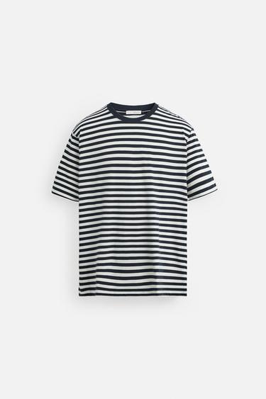 BASIC MEDIUM WEIGHT T-SHIRT - Ecru / Navy by Zara
