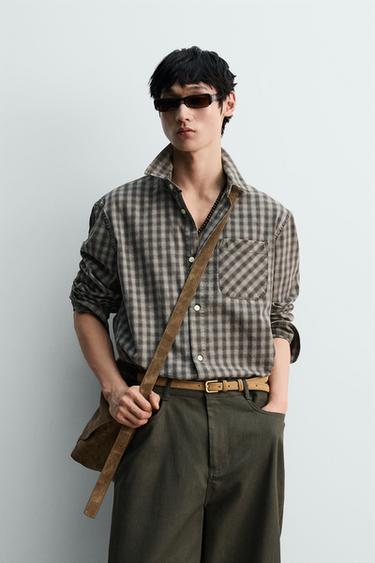 COTTON-LYOCELL CHECK SHIRT - Grey / Tan by Zara