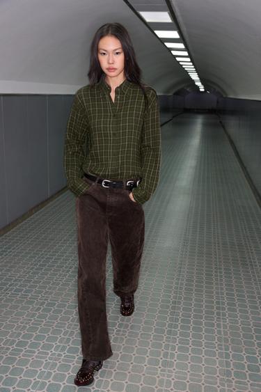 OVERSIZE CHECK SHIRT - Dark green by Zara