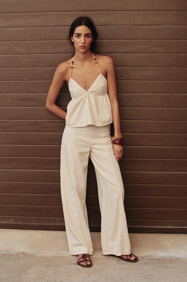 Z1975 WIDE-LEG HIGH-WAIST BEADED JEANS - Ecru by Zara