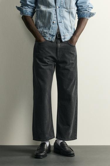 LOOSE-FIT CROPPED JEANS - Charcoal by Zara
