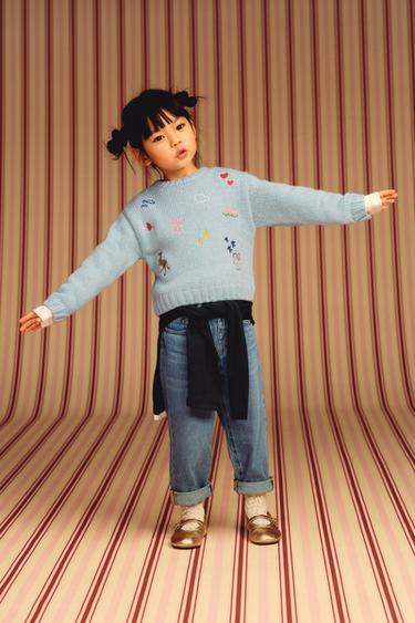 EMBROIDERED KNIT JUMPER - Pastel blue by Zara