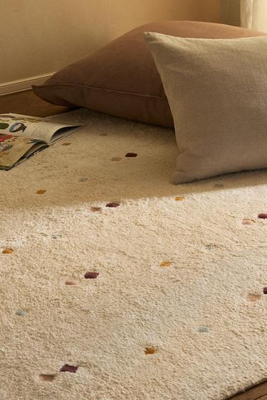 CHILDREN’S MULTICOLOURED EMBROIDERED DIAMOND RUG - Oyster-white by Zara