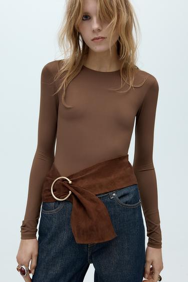 LONG SLEEVE POLYAMIDE BODYSUIT - Toffee by Zara