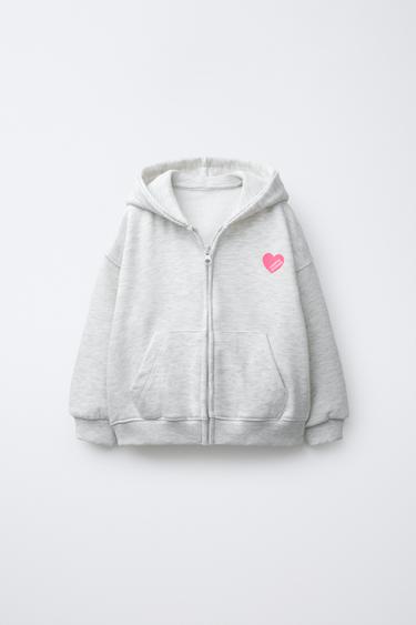 HEART PRINT ZIP-UP HOODIE - Grey marl by Zara