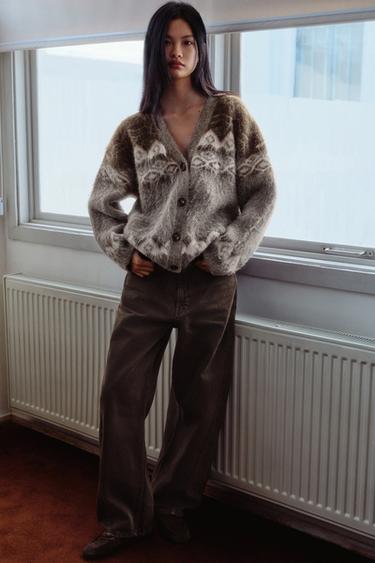 BRUSHED EFFECT JACQUARD KNIT CARDIGAN - Multicoloured by Zara