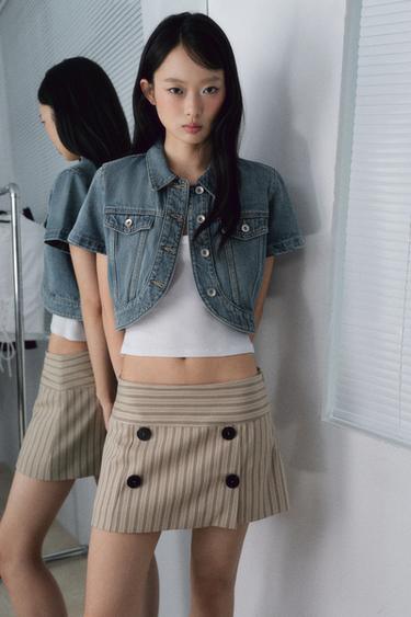 STRIPED BUTTONED SKORT - Light brown by Zara