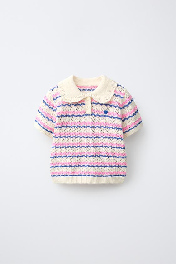STRIPED KNIT POLO SHIRT - Ecru by Zara - Image 0