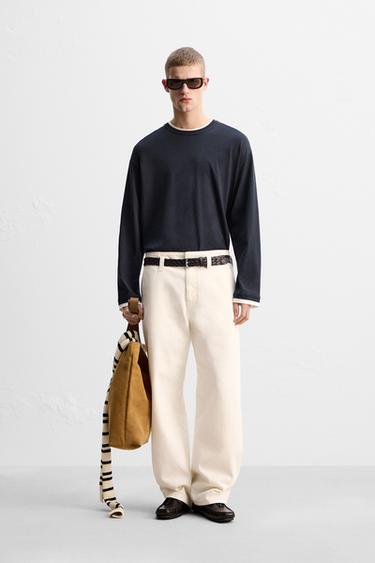LIMITED EDITION CONTRAST NECK T-SHIRT - Navy blue by Zara - Image 0