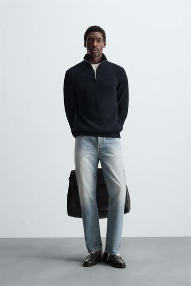 PURL KNIT SWEATER WITH ZIP - Navy blue by Zara