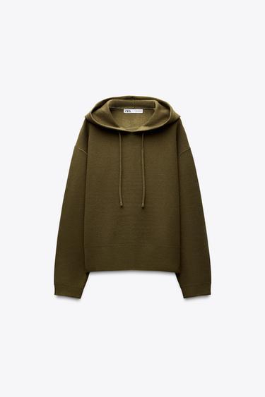PLAIN KNIT HOODIE - Khaki by Zara