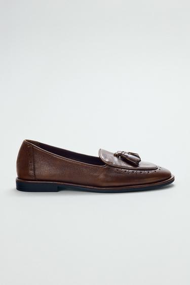 LEATHER TASSEL LOAFERS - Brown by Zara