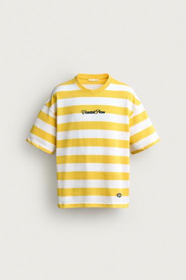 RELAXED FIT STRIPED SLOGAN T-SHIRT - Printed by Zara