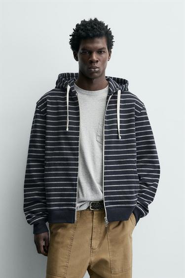 STRIPED HOODIE - Navy / White by Zara