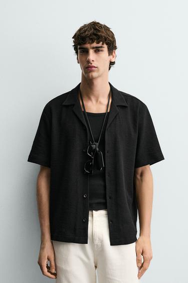 JACQUARD SHIRT WITH RUFFLE TRIM - Black by Zara