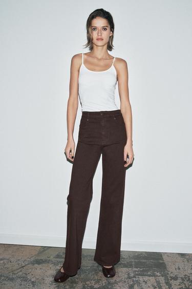 ZW COLLECTION WIDE-LEG HIGH-WAIST JEANS - Brown by Zara
