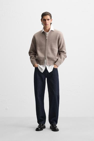 ZIP-UP KNIT JACKET - Brown / Taupe by Zara