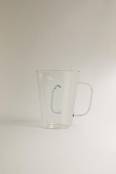 BOROSILICATE MUG WITH INITIAL C - Light turquoise by Zara