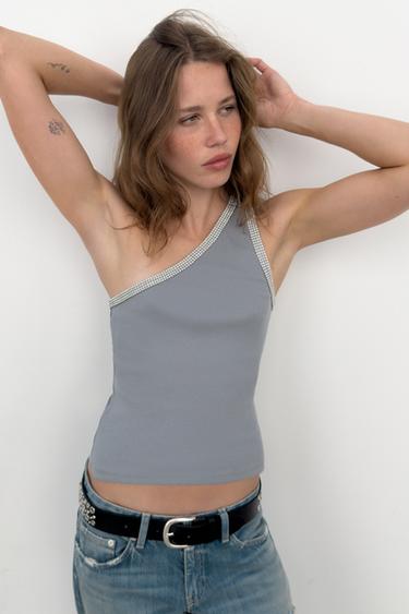 SHINY ASYMMETRIC TOP - Dark grey by Zara