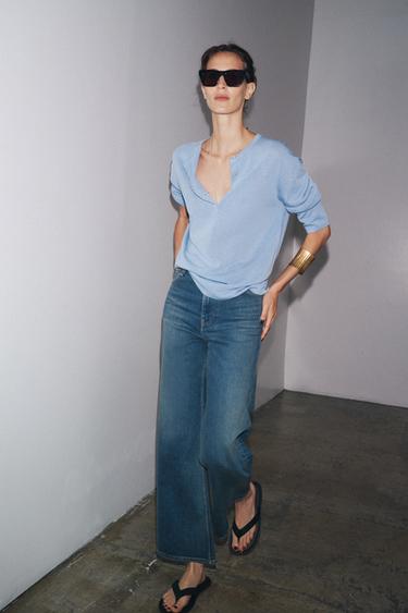 OVERSIZED PLAIN KNIT SWEATER - Light blue by Zara