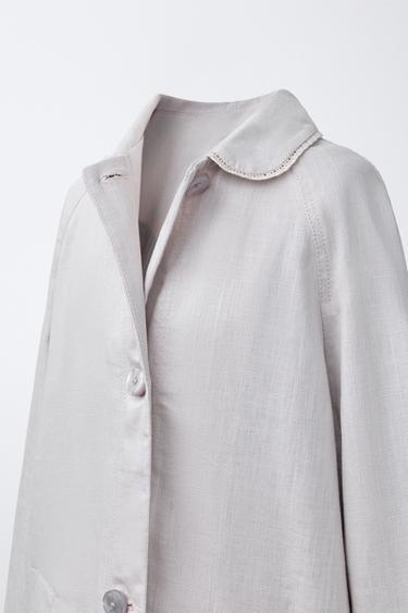 PLAIN LINEN BLEND COAT - Pearl grey by Zara