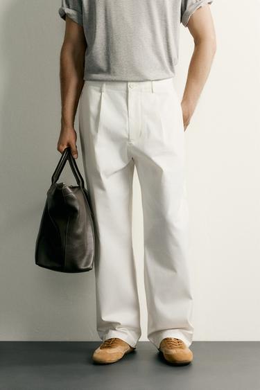 PLEATED STRAIGHT-LEG TROUSERS - Oyster-white by Zara