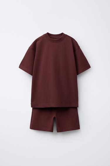 BASIC PLUSH T-SHIRT AND BERMUDA SHORTS SET - Maroon by Zara