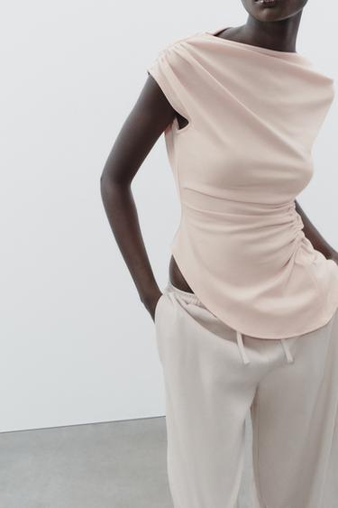 ASYMMETRIC RUFFLED TOP - Pale pink by Zara