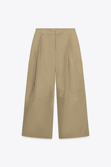 CARGO TROUSERS WITH PLEATS - Light khaki by Zara
