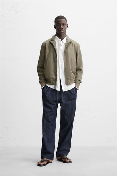 100% LINEN BOMBER JACKET - Light khaki by Zara - Image 0