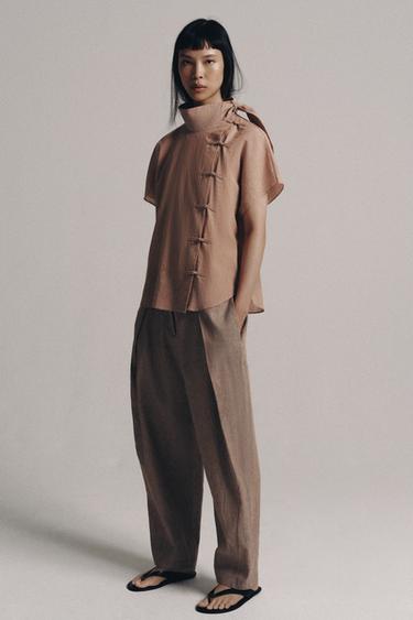 ZW COLLECTION SHIRT WITH FROG FASTENING - Light brown by Zara