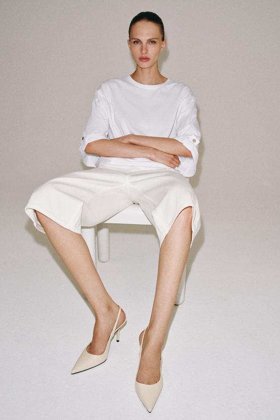EMBOSSED HEELED SLINGBACK SHOES - Ecru White by Zara - Image 0