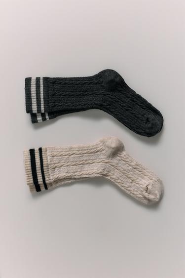 2-PACK OF STRIPED LONG SOCKS - Anthracite grey by Zara