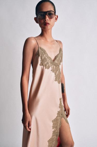 ZW COLLECTION SATIN LACE DRESS - Dusty pink by Zara