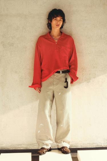SPLASH PRINT STRAIGHT-LEG CHINOS - Beige by Zara