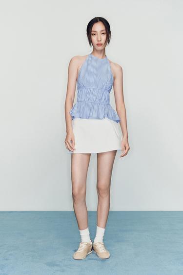 STRIPED POPLIN HALTER TOP - Blue by Zara