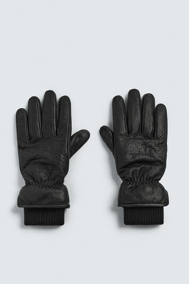 CONTRAST LEATHER GLOVES - Black by Zara